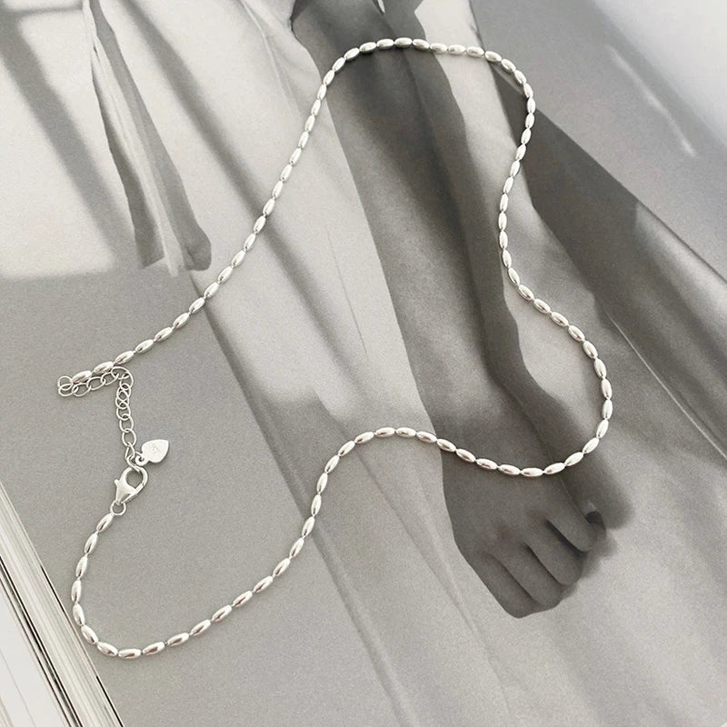 S925 Sterling Silver Beaded Choker Necklace – Simple Shiny Collarbone Chain for Girls & Women Wedding Gift Jewelry