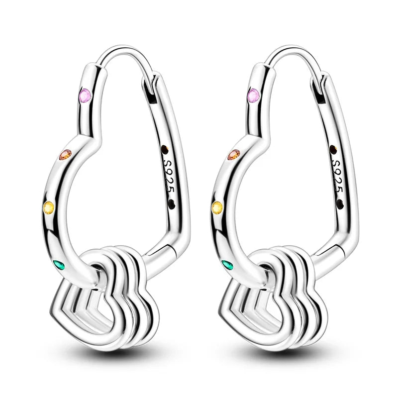 925 Sterling Silver Creative Hoop Earrings | Dangler Charms with Pave CZ for Women