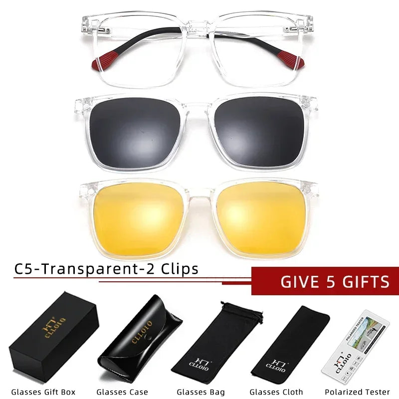 CLLOIO Magnetic Clip-On Prescription Glasses – Polarized Sunglasses Lens for Men & Women | Myopia, Progressive, Anti-Blue Light