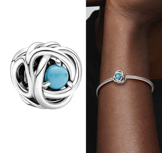 Silver S925 Twelve Month Birthstone Heart Eternity Charms | Fit Original Bracelet | Women’s DIY Fine Jewelry Beads