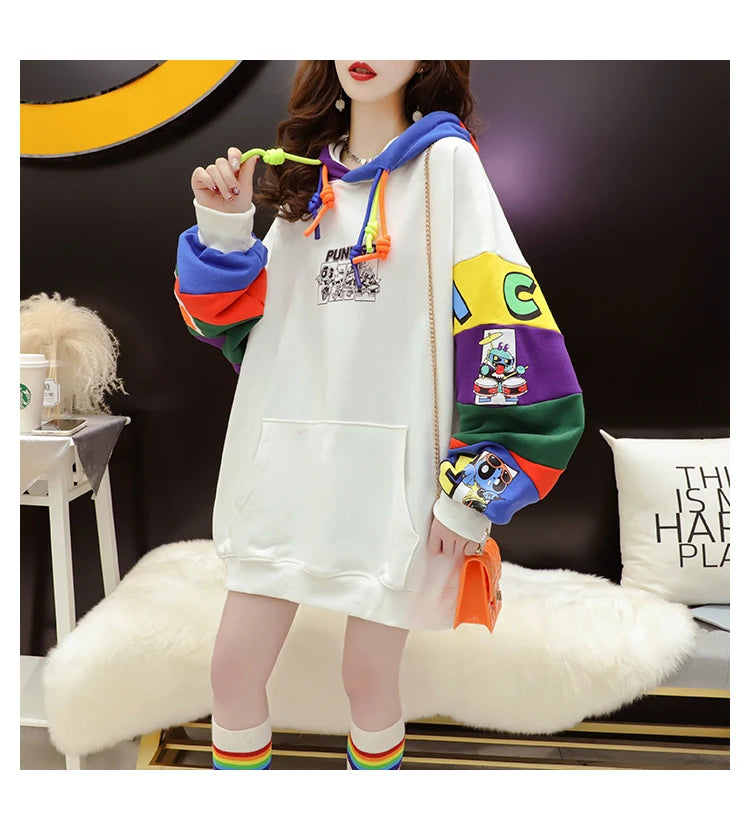 Plus Size Women’s Hoodie – Fleece-Lined Mid-Length Jacket | Autumn Winter Trendy Korean Style Long Sleeve Sweatshirt
