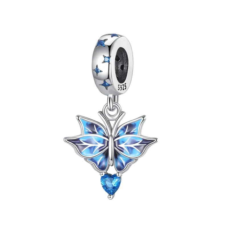 925 Sterling Silver Blue Series Charm | Dragonfly, Butterfly, Bird & Pansy Flower Pendant for 4MM Bracelet