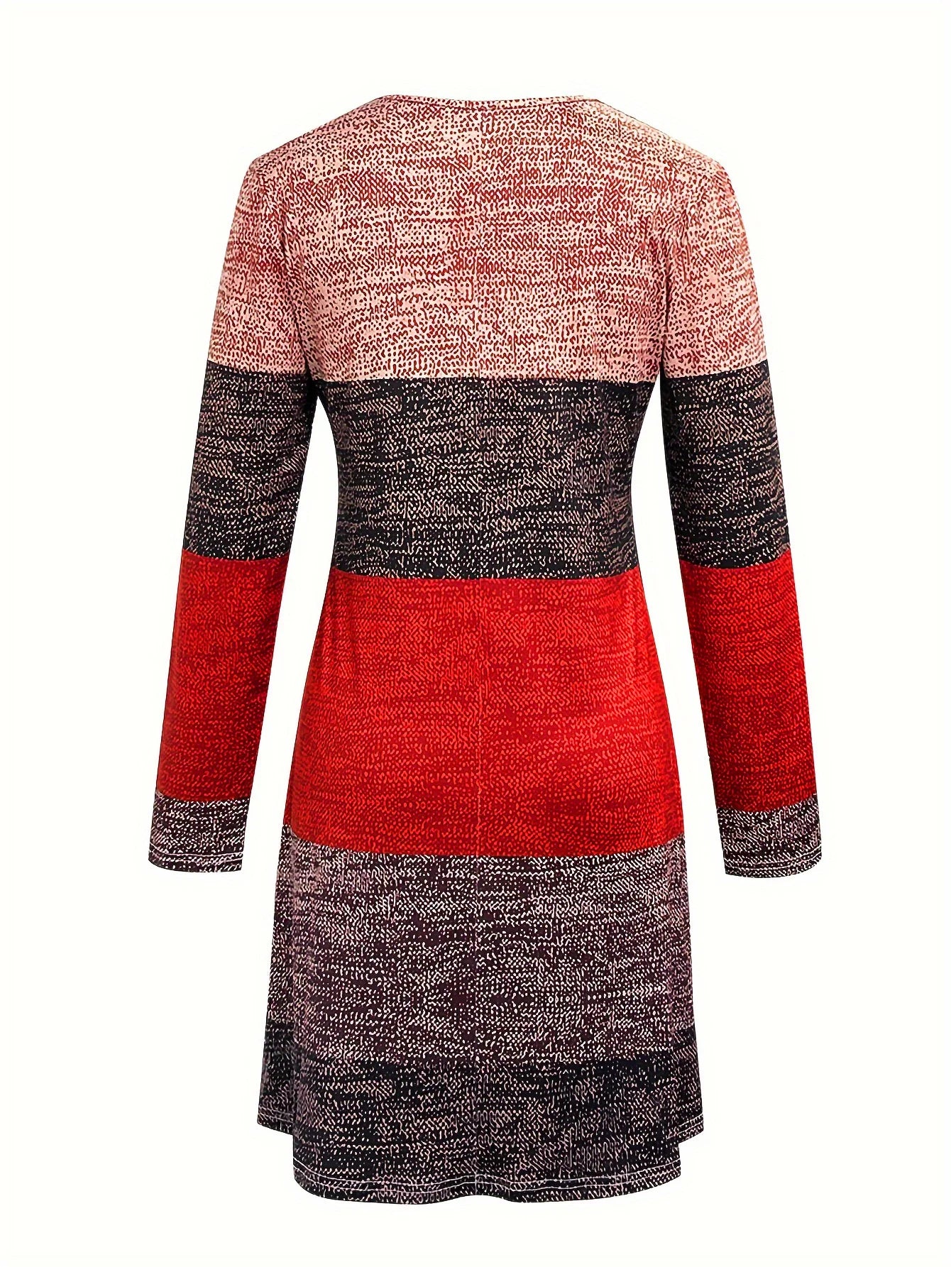 Women’s Colorblock Round Neck Slim Fit Dress – Long Sleeve Elegant Casual Dress for Halloween, Christmas, and Holiday Season