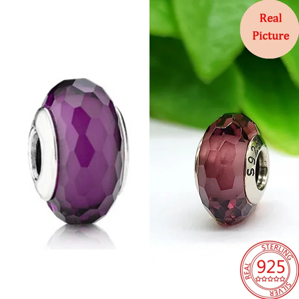 925 Sterling Silver Murano Glass Galaxy & Clover Heart Beads | Fit Pandora Bracelet DIY Jewelry Gift for Mum