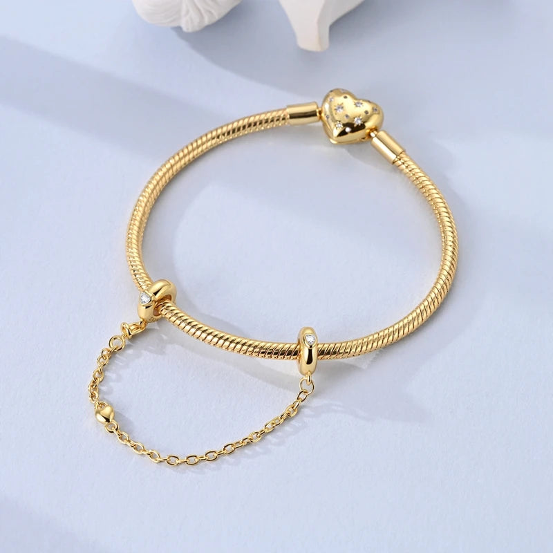 925 Sterling Silver Golden Charms Bow Cross Earth Passport Dangle | Fits Original Bracelet DIY Jewelry Gift for Women