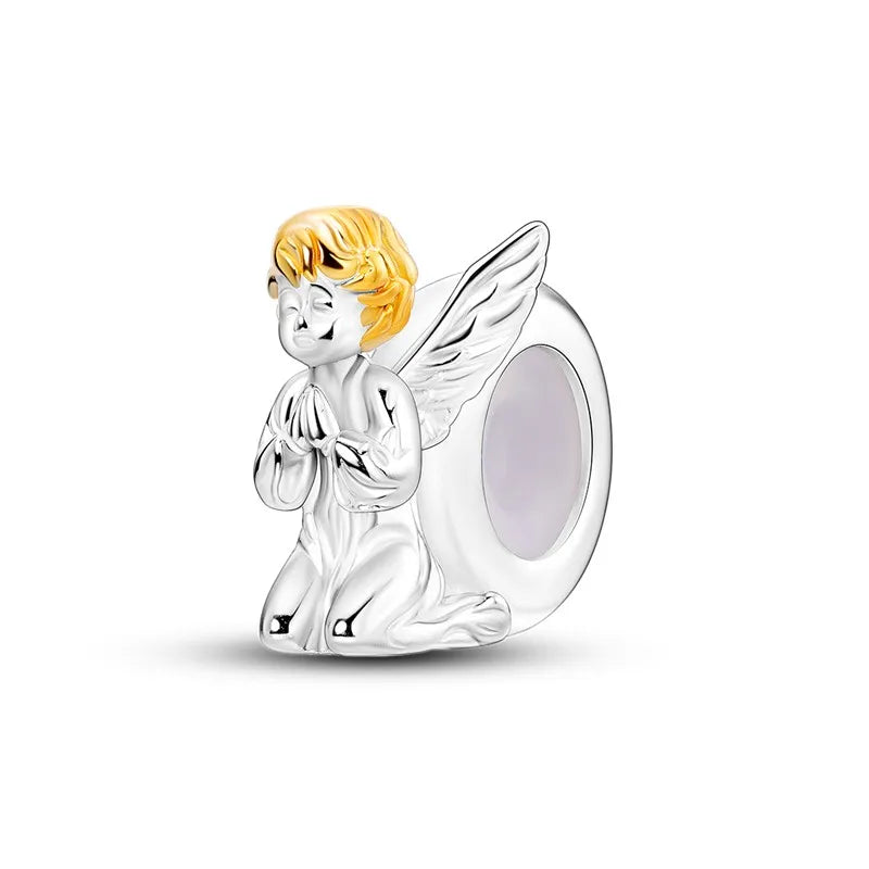 S925 Silver Angel Baby Charms | Heart Shape Wings Dangle Beads Fit Bracelet & Necklace