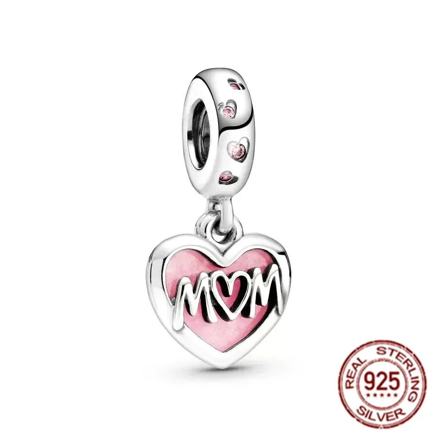Romantic Pink Flowers 925 Sterling Silver Charms | Bag Lipstick Heart Bow Rose Bead Fit Original Bracelet DIY Jewelry Gift