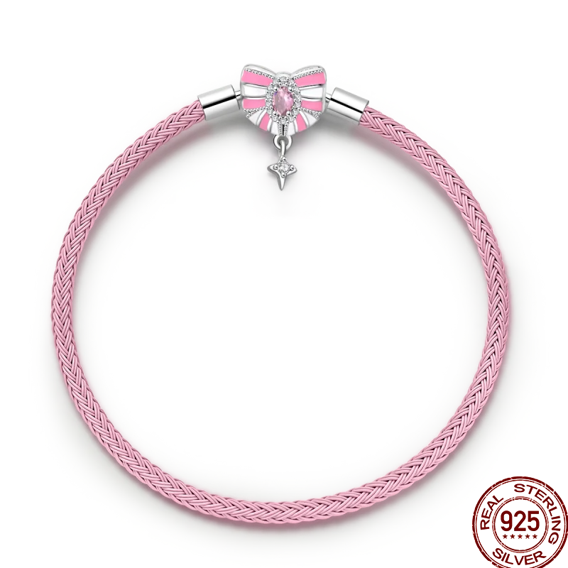 925 Sterling Silver Rainbow Leather Braided Bracelet | Eternal Love Stars & Moon Charm – DIY Women’s Beaded Jewelry Gift