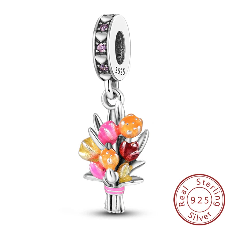 New 925 Sterling Silver Sunflower Heart Charm Bead | Original Bracelet DIY Jewelry Gift for Women