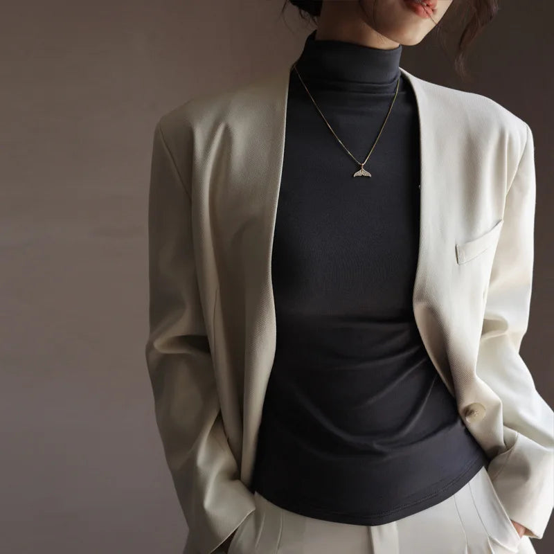 Women’s Solid Half-High Collar Sweater | Autumn Winter Long Sleeve Pullover | Casual Slim Bottoming Top