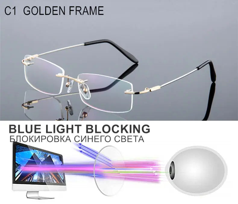 Titanium Alloy Rimless Glasses – Custom Prescription Eyewear for Men & Women | Anti Blue Ray & Photochromic Lenses