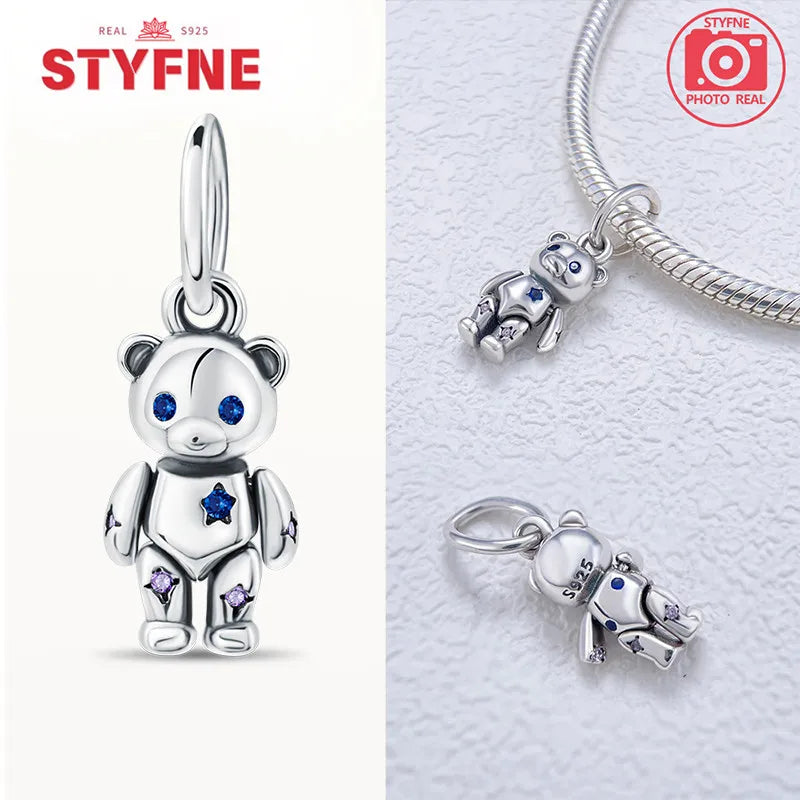 925 Sterling Silver Cute Cat Cartoon Zircon Charm Beads Fit Pandora Bracelet for Women