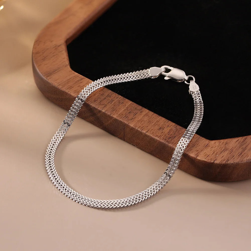 Rinntin 925 Sterling Silver 2.8mm Flat Mesh Chain Bracelet – Unisex Daily Wear