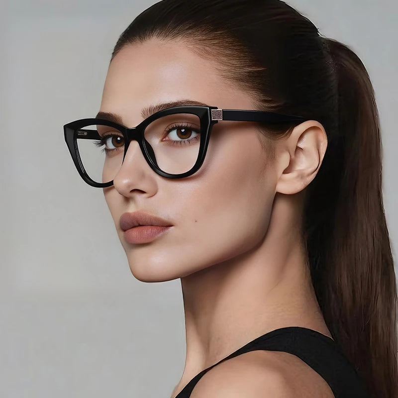 Fashion Women Myopia Glasses – Big Frame TR90 Anti-Blue Light Luxury Cat Eye | Custom Prescription Eyewear 0 to -6.0