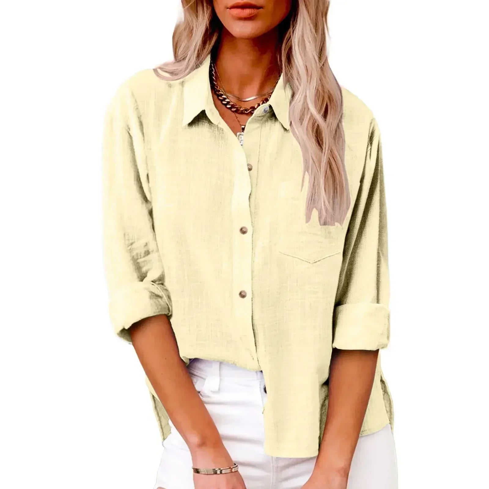 Cotton Linen Long Sleeve Women’s Shirt – Solid Elegant Casual T-Shirt 👚🌿