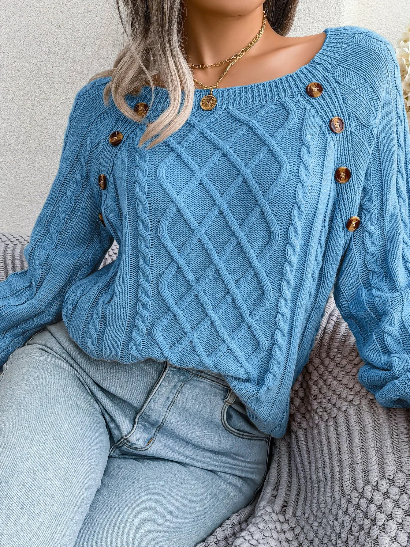 Women’s Casual Square Collar Knitted Pullover Sweater – Long Sleeve Autumn Winter 2025 Top