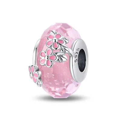 2025 Classic 925 Sterling Silver Colored Flower & Leaf Murano Glass Charm Beads | DIY Bracelet
