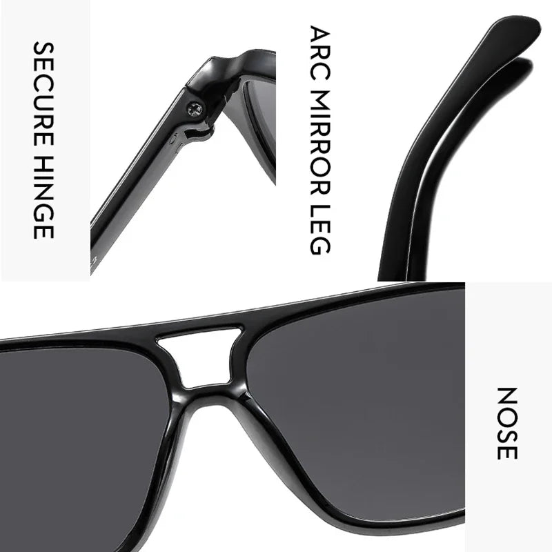 Vintage Double Bridge Yellow Sunglasses for Women – Oversized Square Luxury Shades | Female Pilot Style Eyewear