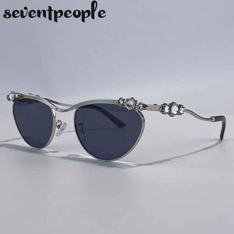 Sexy Cat Eye Punk Sunglasses for Women 2025 – Luxury Brand Metal Rhinestones Sun Glasses | Trendy Classic Shades for Ladies