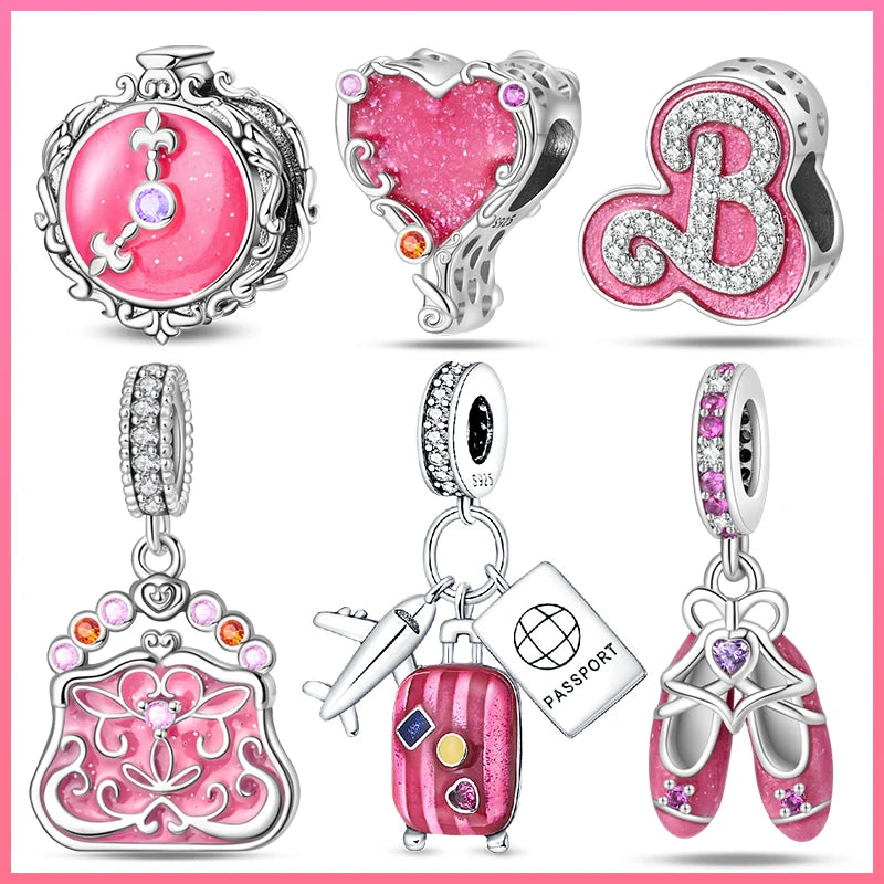 925 Silver Plated Magic Mirror Princess Angel Pink Charm Beads | Fits Original Pan 925 Bracelet | Exquisite DIY Jewelry