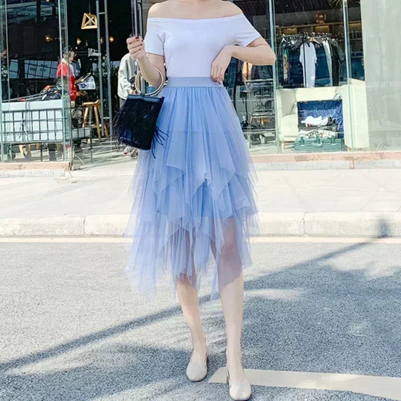 Women’s Summer Tutu Skirt – Harajuku High Waist Tulle Mesh Midi Faldas 👗✨