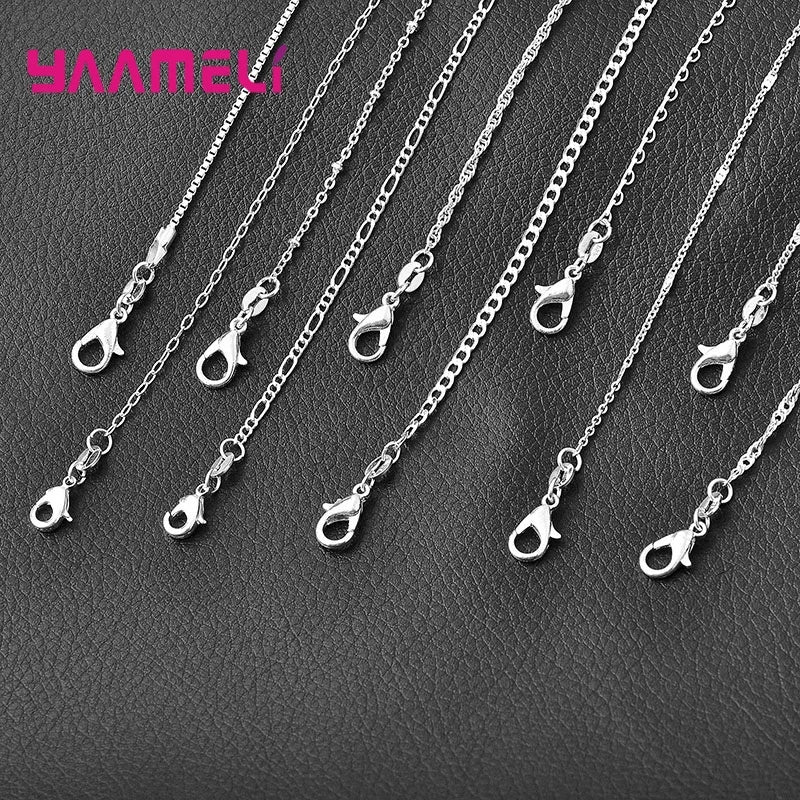 5PCS Authentic 925 Sterling Silver Chain Necklaces | Solid Silver Chains with Lobster Clasps for Men & Women 16–30 Inch