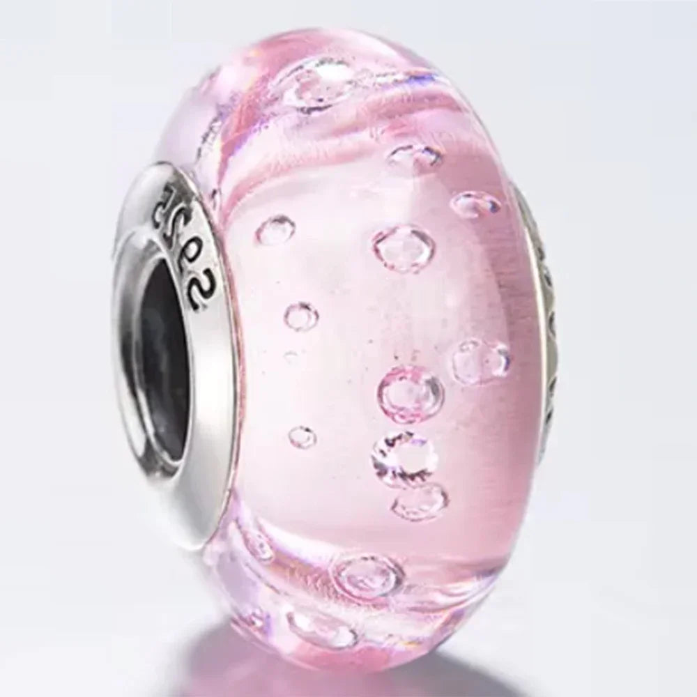 2025 Classic 925 Sterling Silver Colored Flower & Leaf Murano Glass Charm Beads | DIY Bracelet