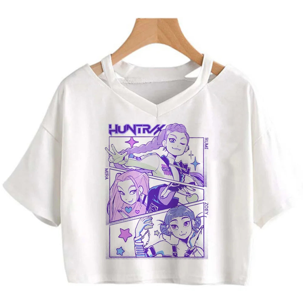 Kpop Demon Hunters Girls Crop T-Shirt – Women’s O-Neck Summer Y2K Punk Sleeveless Top