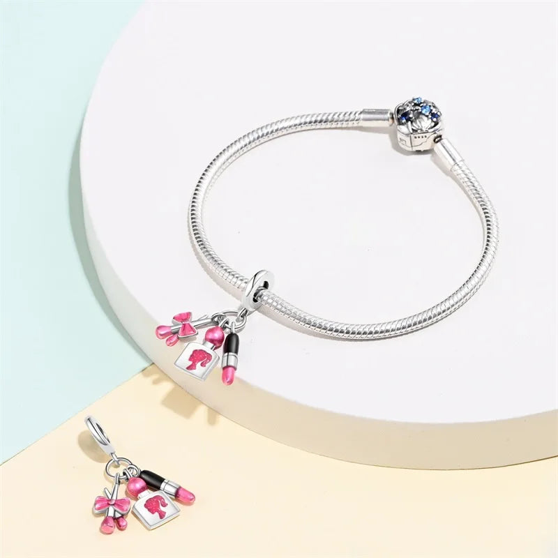 925 Silver Plated Magic Mirror Princess Angel Pink Charm Beads | Fits Original Pan 925 Bracelet | Exquisite DIY Jewelry