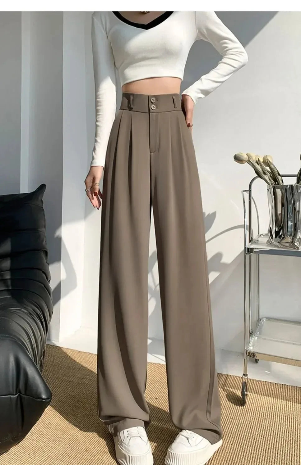 Elegant Wide Leg Pants | Women’s Korean Style High Waist Black Baggy Trousers