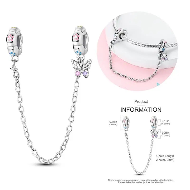 925 Sterling Silver Flying Bird & Butterfly Safety Chain Charm Beads for Original 3mm Bracelet – DIY Jewelry Gift