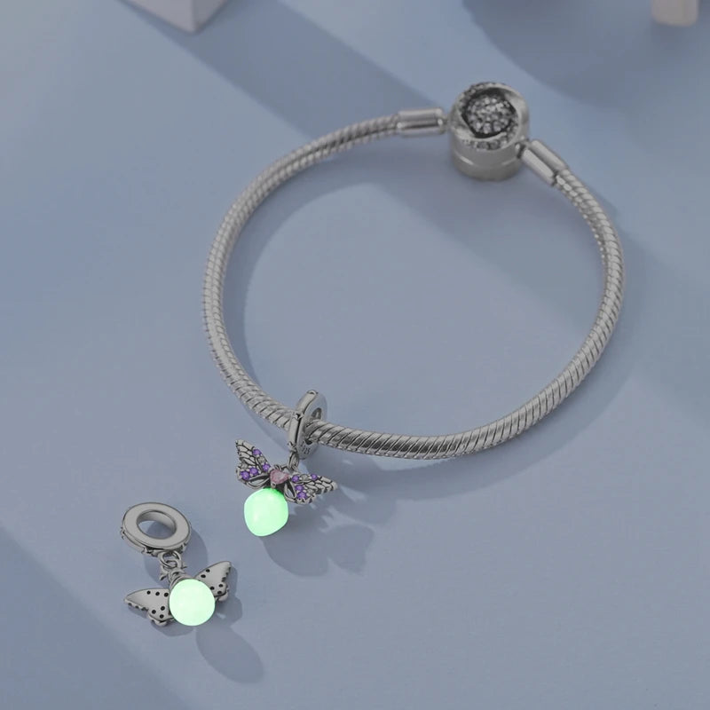 100% 925 Sterling Silver Teddy Bear, Kitten, Puppy & Elephant Luminous Firefly Charms | Sweet Beads Fit Pandora Bracelet Fine Jewelry