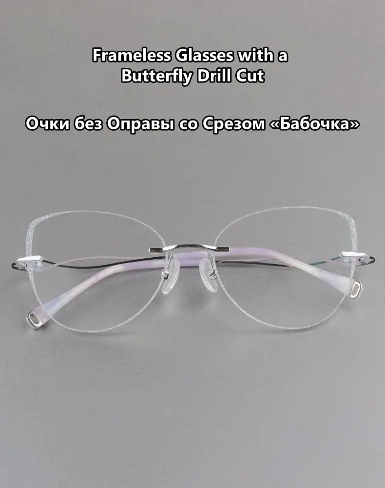 Women Rimless Titanium Cat Eye Glasses – Elegant Lightweight Butterfly Design Prescription Eyewear