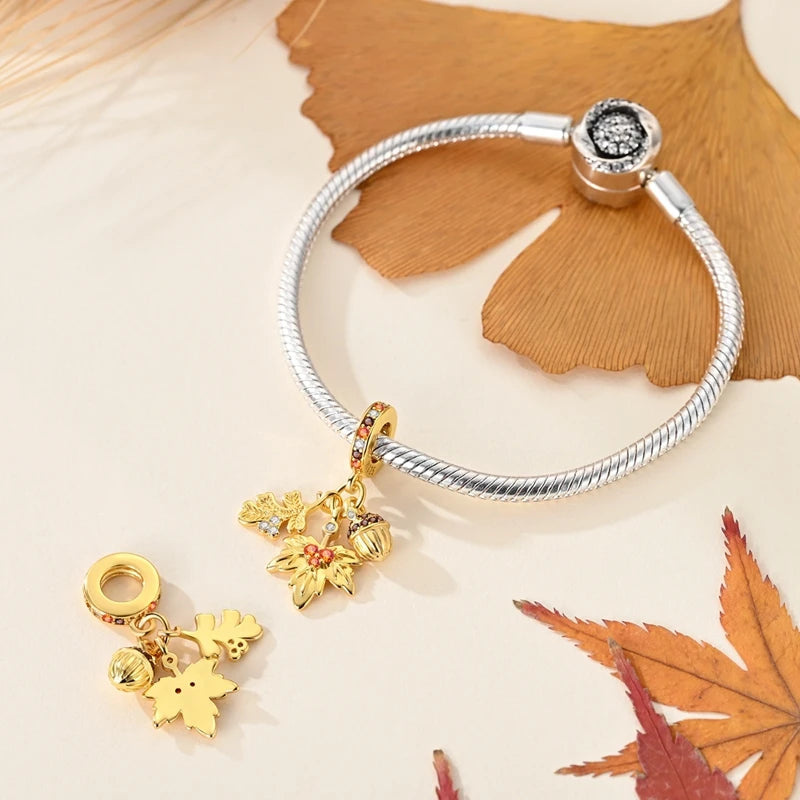 Halloween 925 Sterling Silver Charms | Pumpkin Skeleton Witch Bat Beads for Bracelet DIY Jewelry