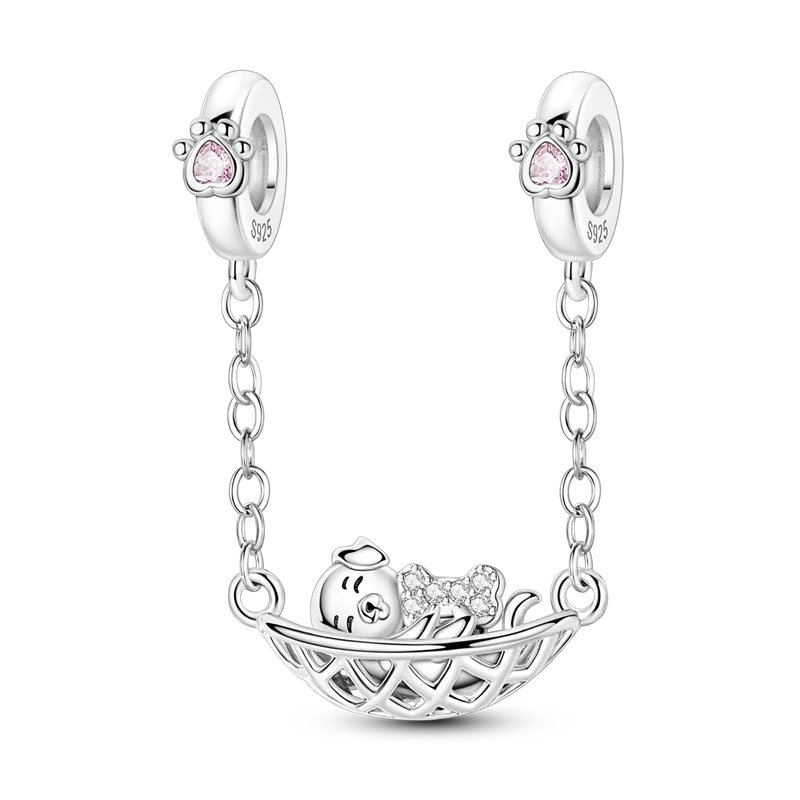 925 Sterling Silver Pink Cat & Dog Paw Charm Bead | Animal Claw Bone Beads for 925 Bracelet DIY Jewelry Gift
