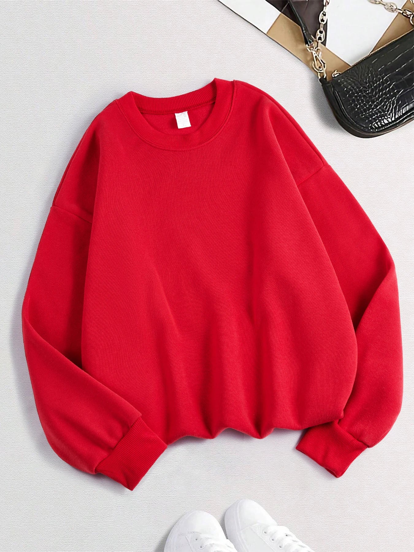 Women’s Solid Sweatshirt | Casual Warm Hoodie | Loose Fleece Crewneck Pullover Top for Autumn & Winter