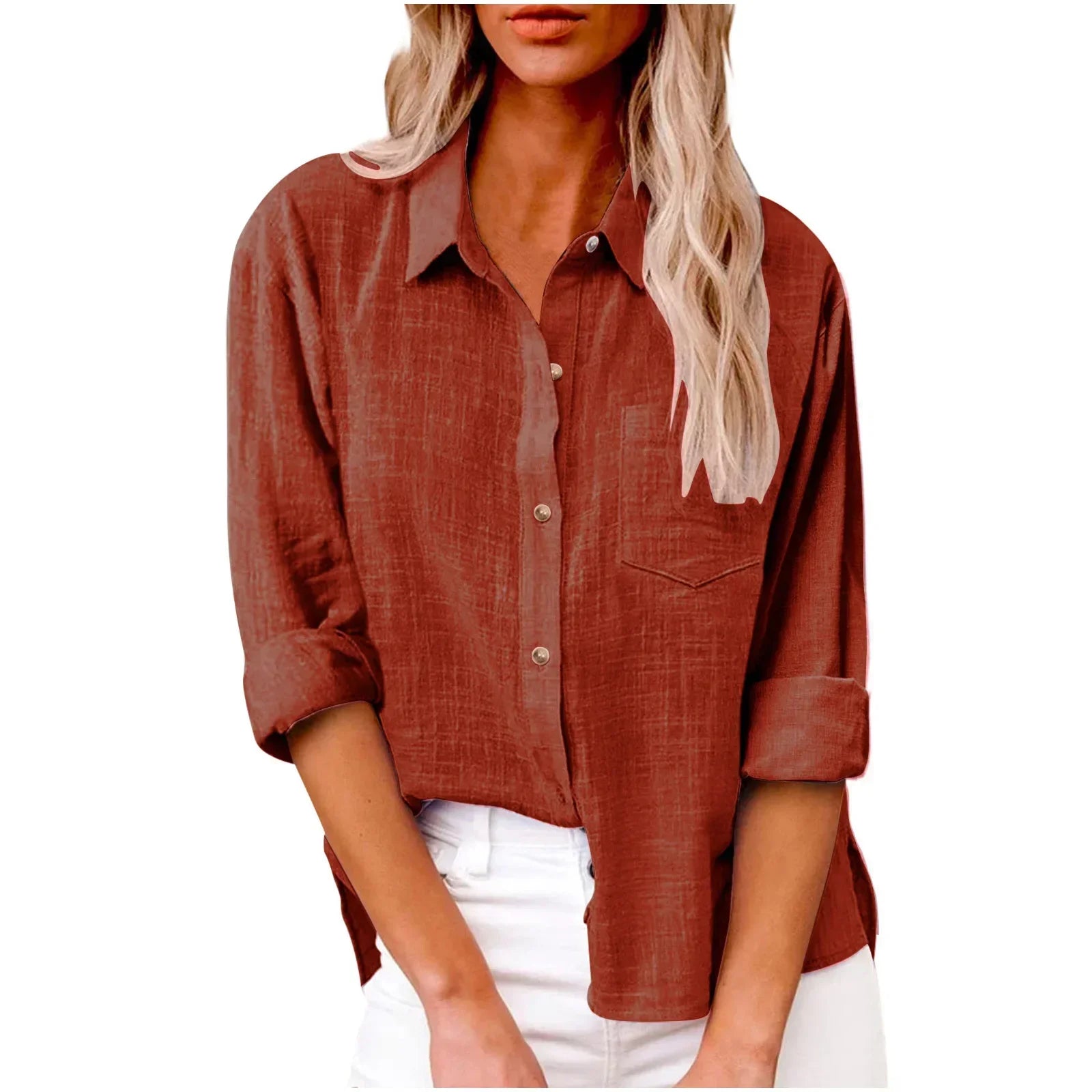 Cotton Linen Long Sleeve Women’s Shirt – Solid Elegant Casual T-Shirt 👚🌿