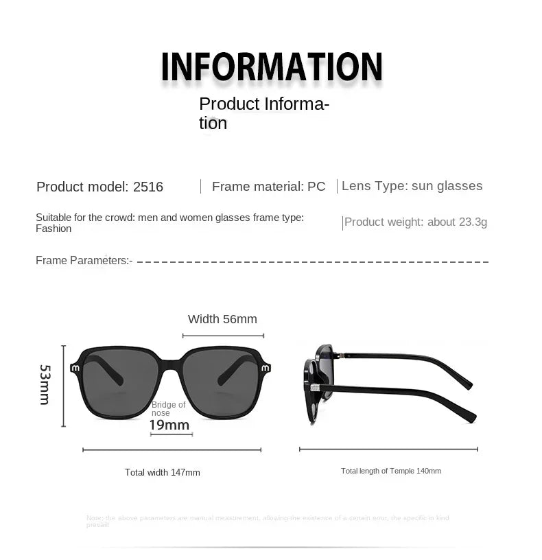 NEW Brand Sunglasses – Women’s Square Classic Large Frame & Men’s Rectangular Retro Sun Glasses | Letter Design UV400