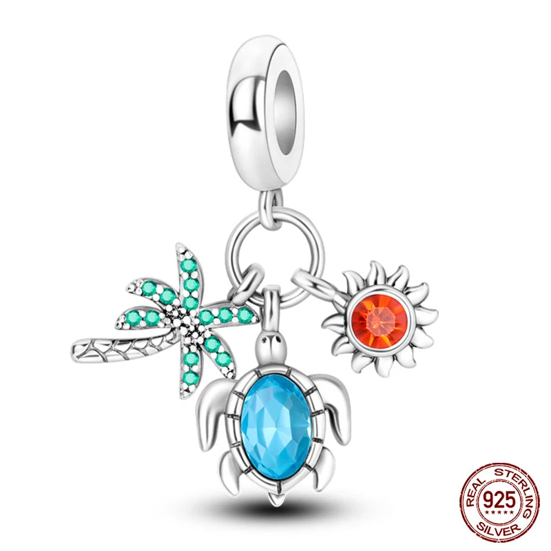 Blue Ocean Series 925 Sterling Silver Turtle Crab Mermaid Charms for 3mm Bracelet