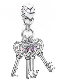 925 Sterling Silver Golden Heart Lock & Birthday Candle Charm | Fit Original Pandora Bracelet DIY Jewelry