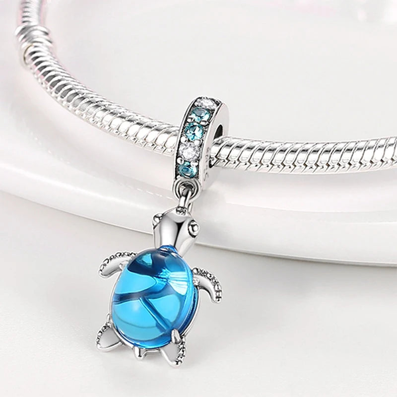 Blue Ocean Series 925 Sterling Silver Turtle Crab Mermaid Charms for 3mm Bracelet