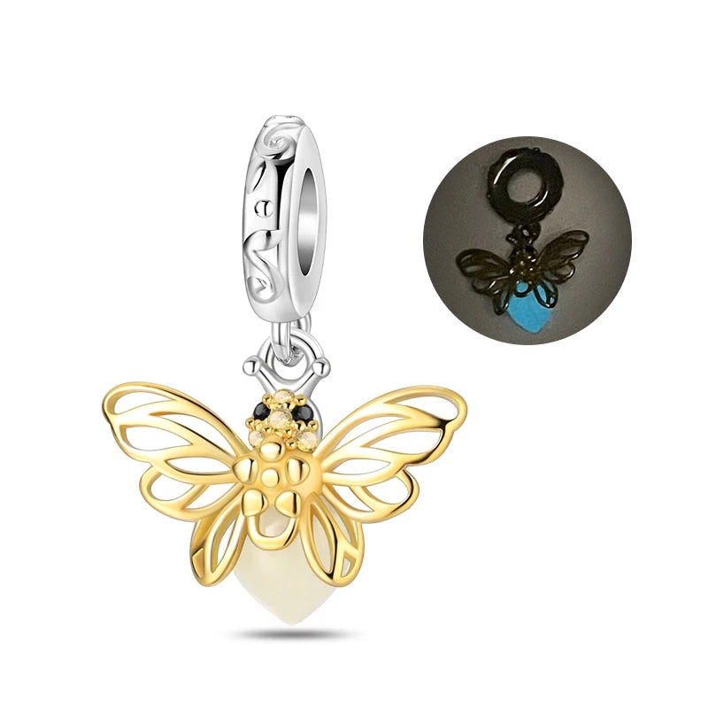 925 Sterling Silver Glow-In-The-Dark Firefly Charm | Fits 3mm Original Bracelet Women’s DIY Jewelry