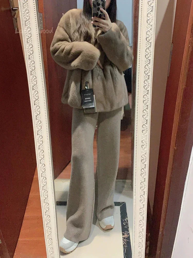 Autumn & Winter Women’s Wool High Waist Loose Wide Leg Pants – Cloud Casual Soft Straight Trousers