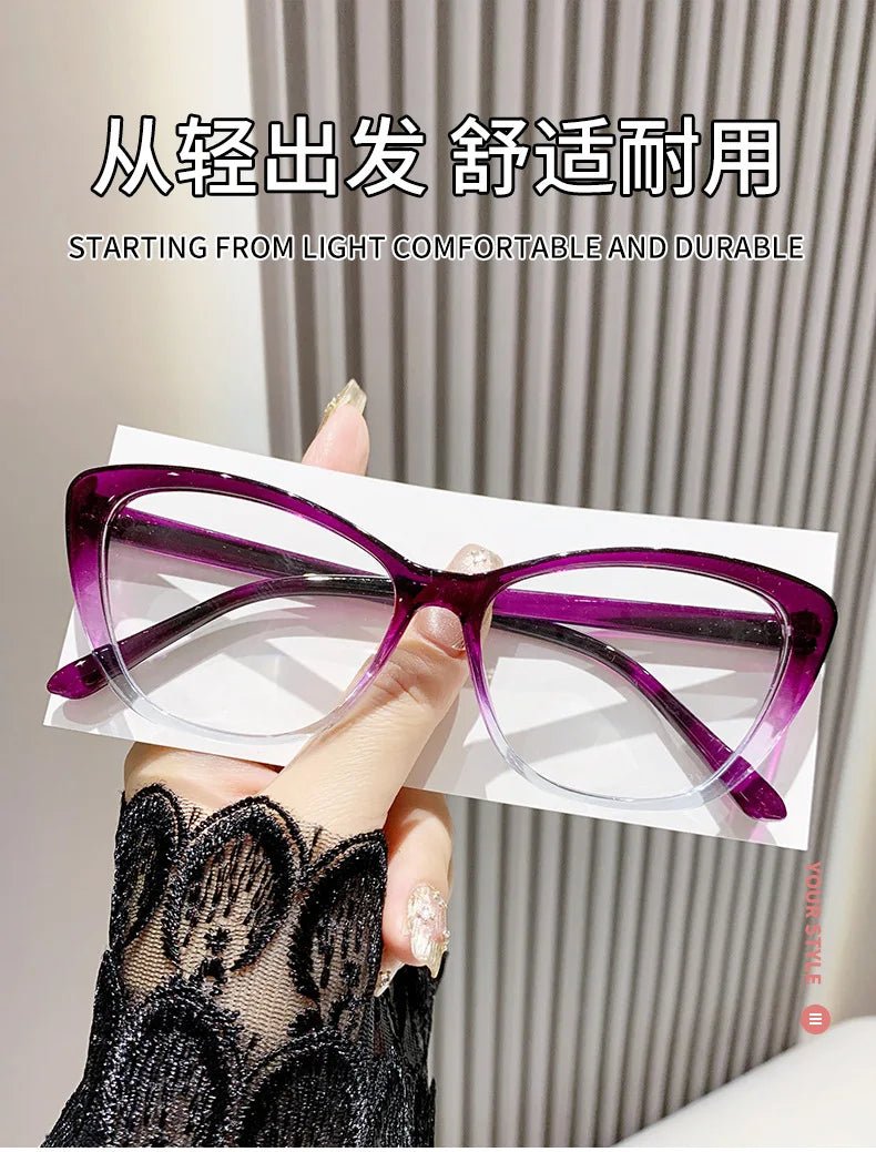 Fashion Ladies Reading Glasses – Trendy Luxury Cat Eye Presbyopia Anti-Blue Light Eyeglasses for Women & Men
