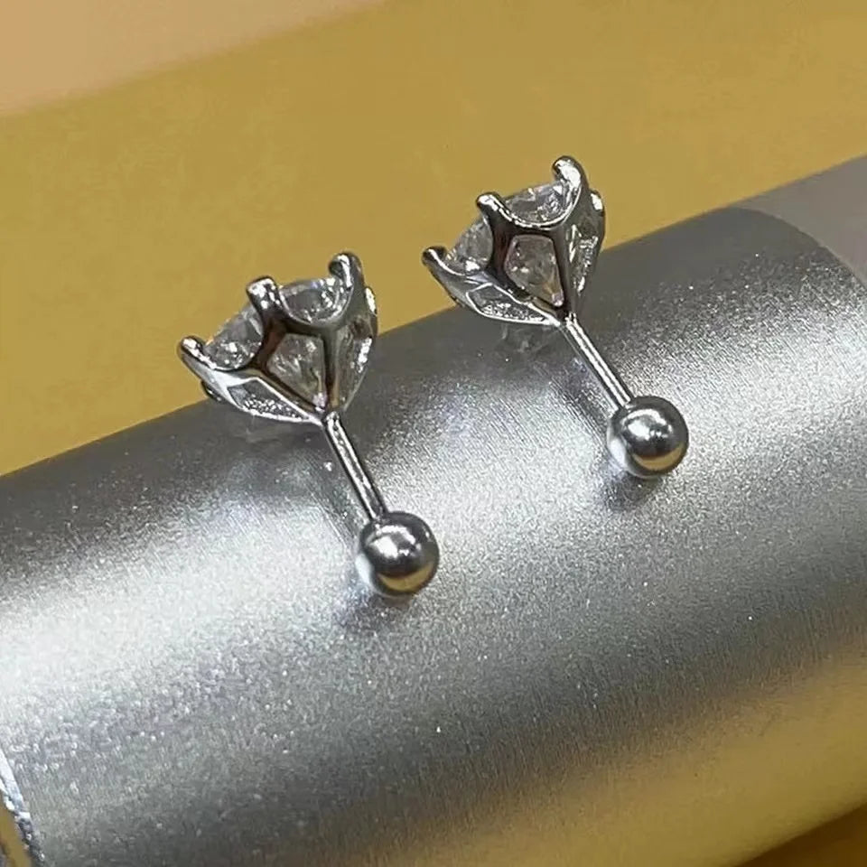 BIJOX STORY 925 Sterling Silver Moissanite Screw Stud Earrings – D Color Diamond Wedding Jewelry