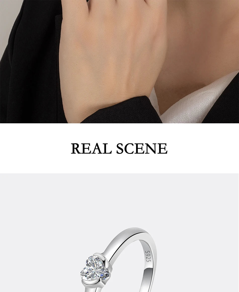 PERFANY 0.3CT Heart Cut Moissanite Ring S925 Silver | Women’s Classic Wedding & Party Jewelry