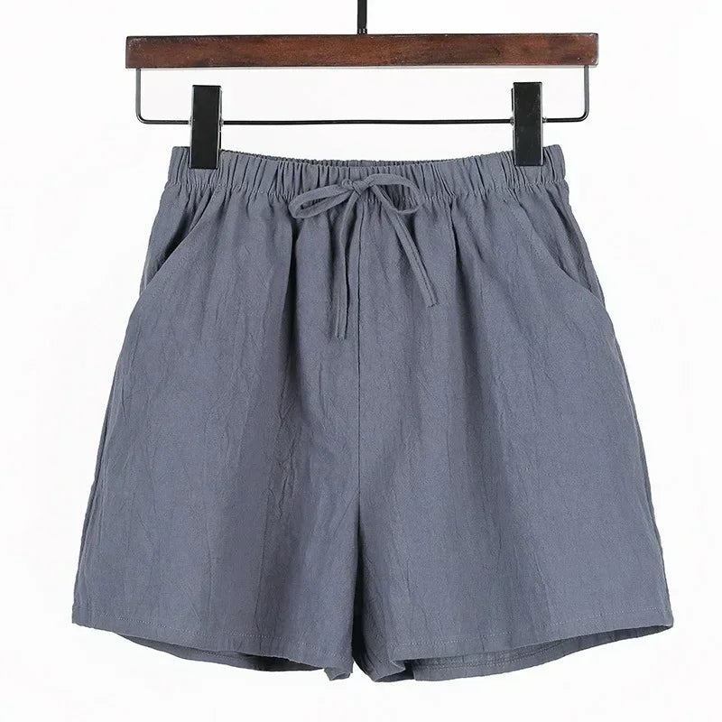 2024 Women’s Cotton Linen Summer Shorts – Casual Solid High Waist Loose Shorts with Pockets | Plus Size Soft Girls Shorts