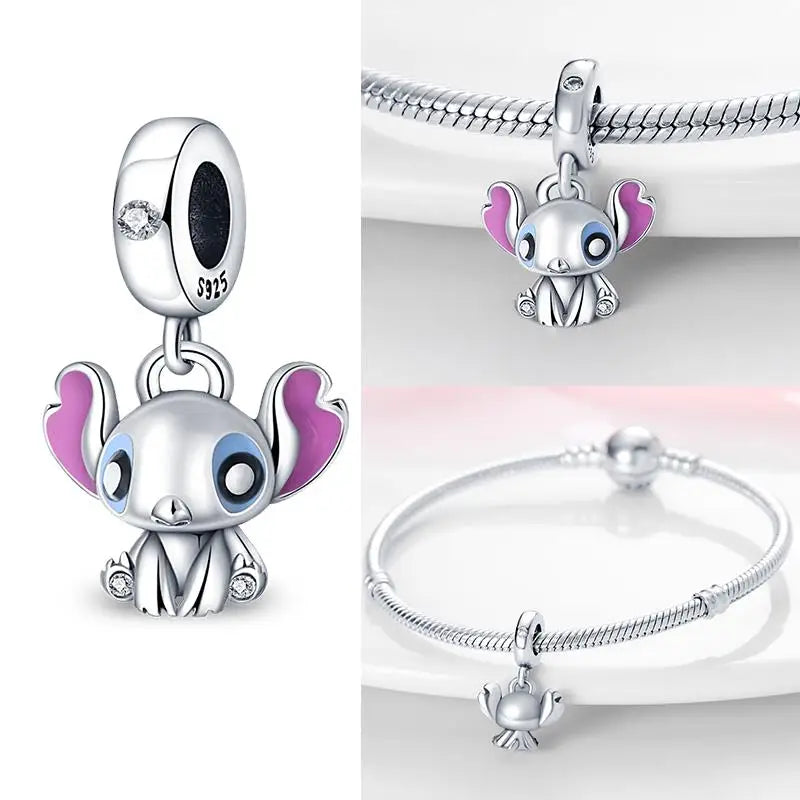 Hot Sale New Disney Cartoon Animal 925 Sterling Silver Lilo & Stitch Charm Bead Bracelet