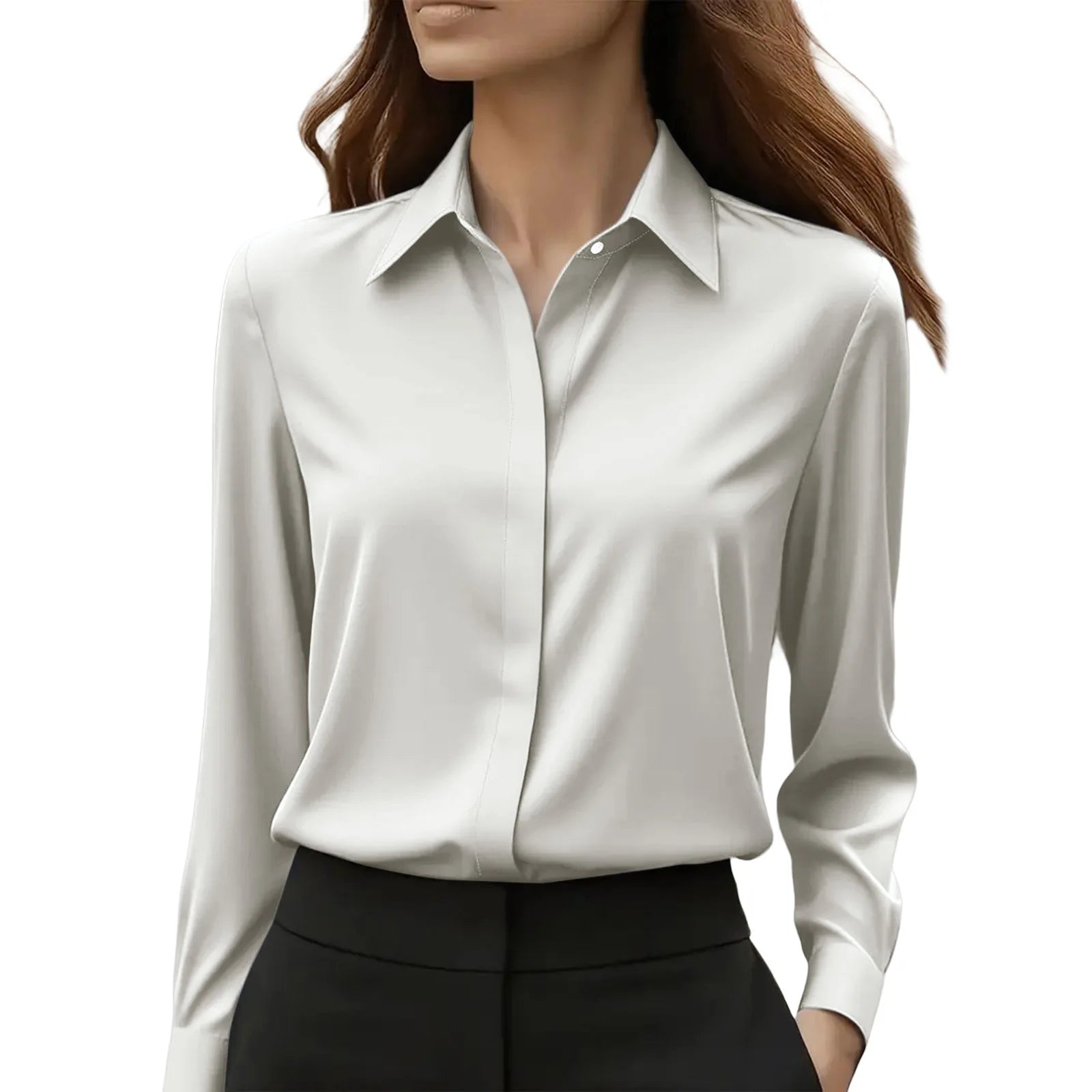 Autumn Women’s Professional Solid Color Shirt – Elegant Lapel Long Sleeve High-Class Office Top 🍁✨