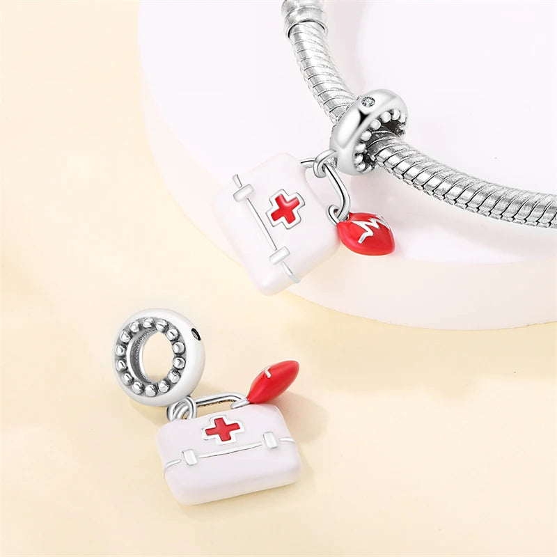 Doctor Nurse 925 Sterling Silver Charms Beads | Original Trendy Medical Pendant for DIY Bracelet Jewelry